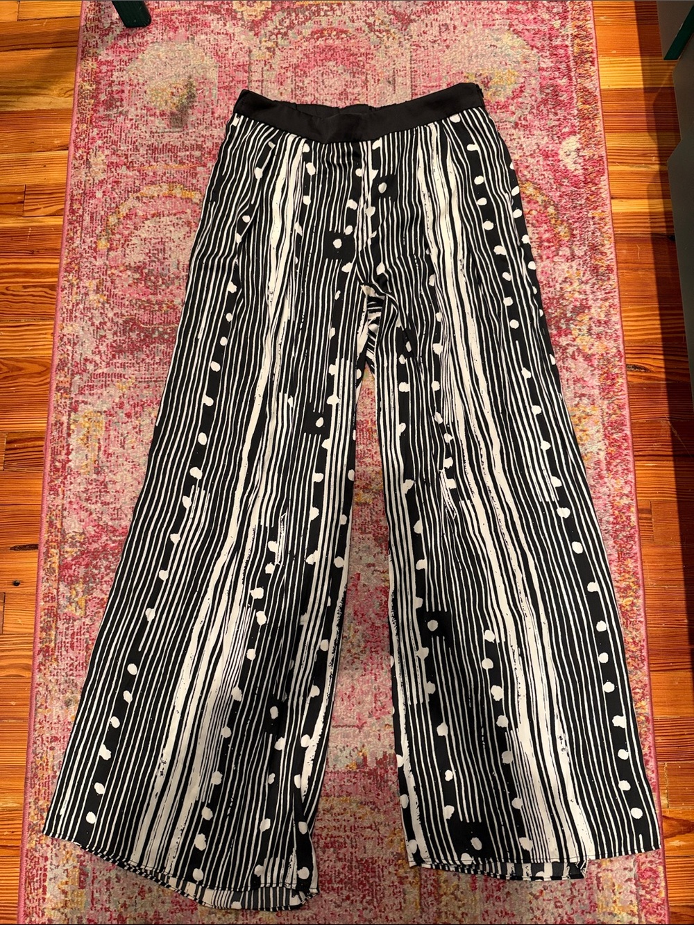 elevenses Black and White Vertical Stripe Wide-Leg Pants